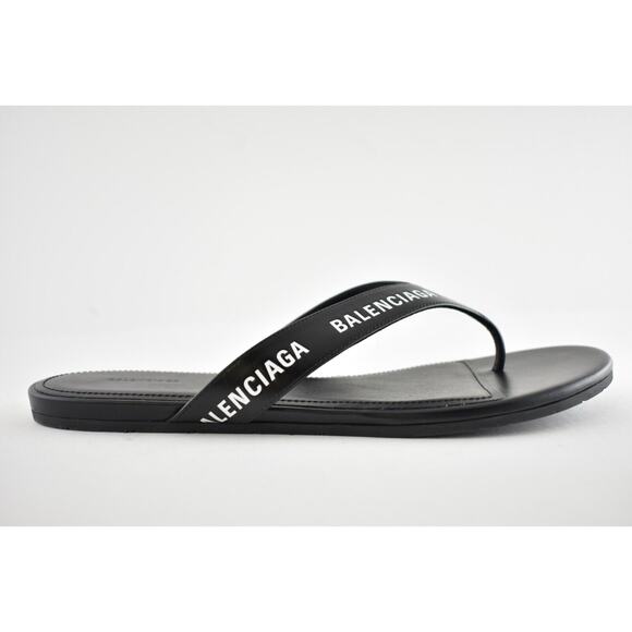 Balenciaga Black White Leather Logo Thong Slide Slip Sandal Flip Flop Flat 36.5 - Picture 4 of 12